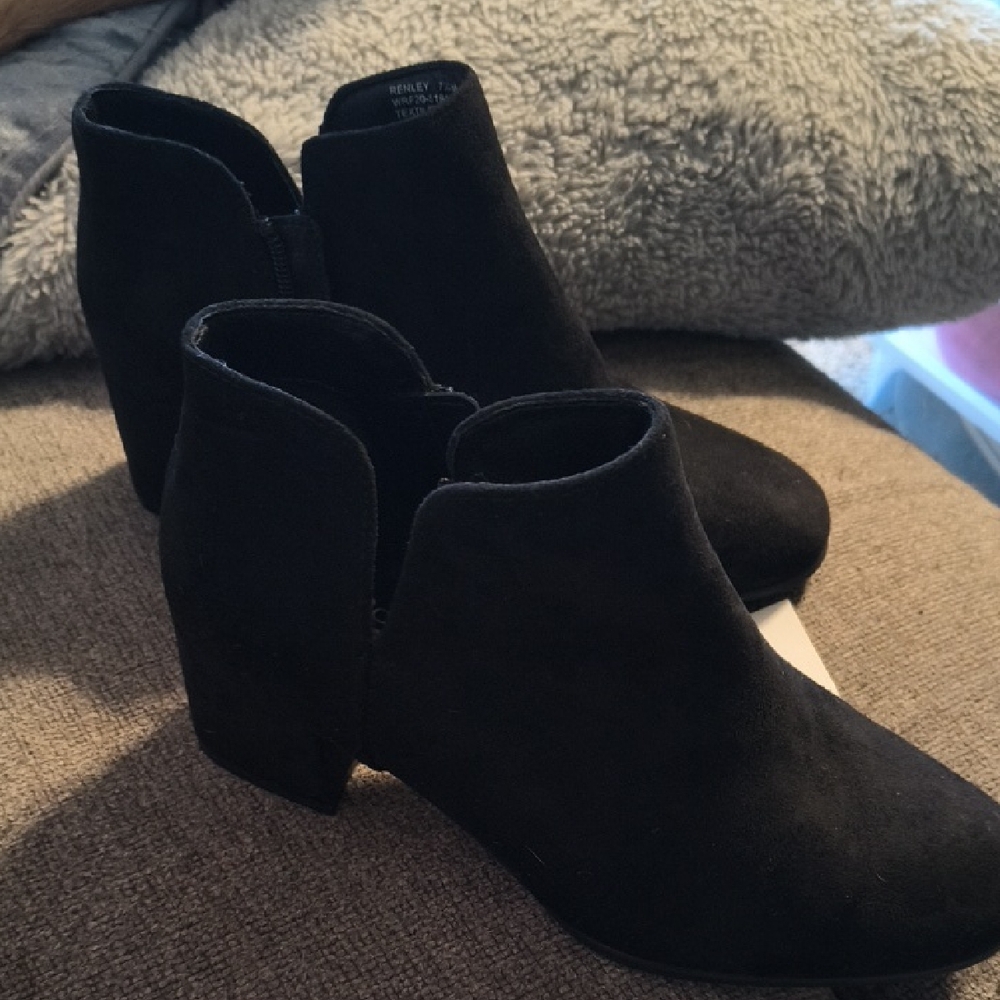 Kim Rogers Black Suede Cutout Ankle Booties